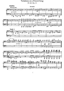 Acht Variationen über französisches Lied für Klavier, vierhändig, D.624: Erste Stimme, Zweite Stimme by Franz Schubert