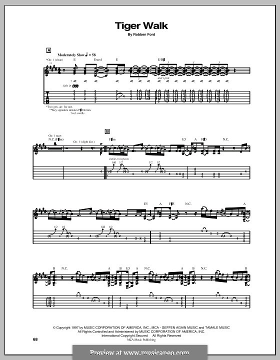 Tiger Walk: Für Gitarre mit Tabulatur by Robben Ford