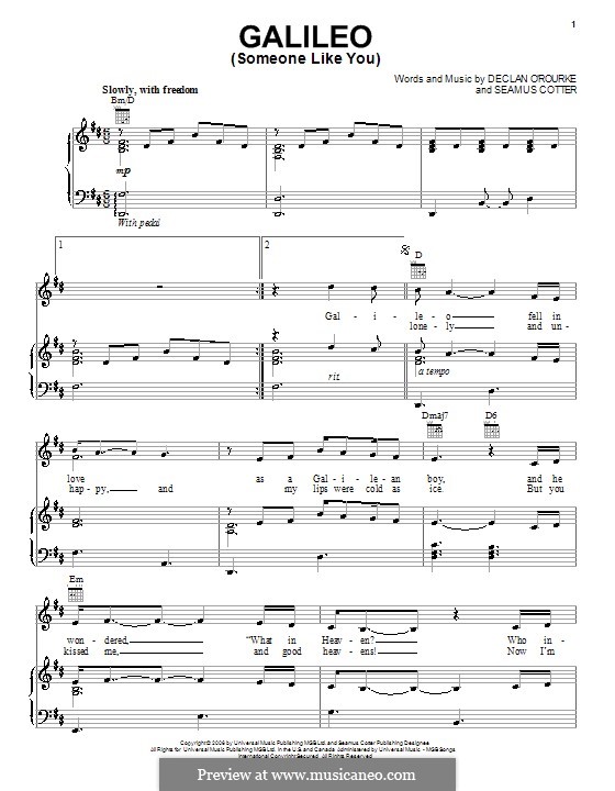Galileo (Someone Like You): Für Stimme mit Klavier oder Gitarre (Josh Groban) by Declan O'Rourke, Seamus Cotter