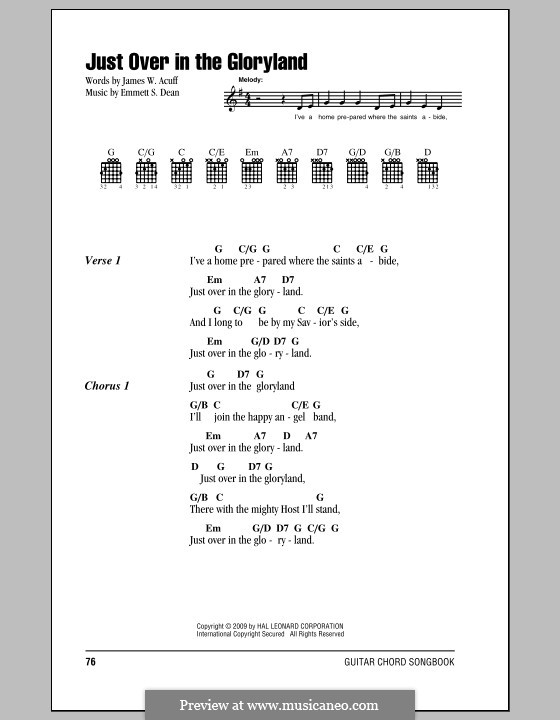 Just Over in the Gloryland: Text und Akkorde by Emmett S. Dean