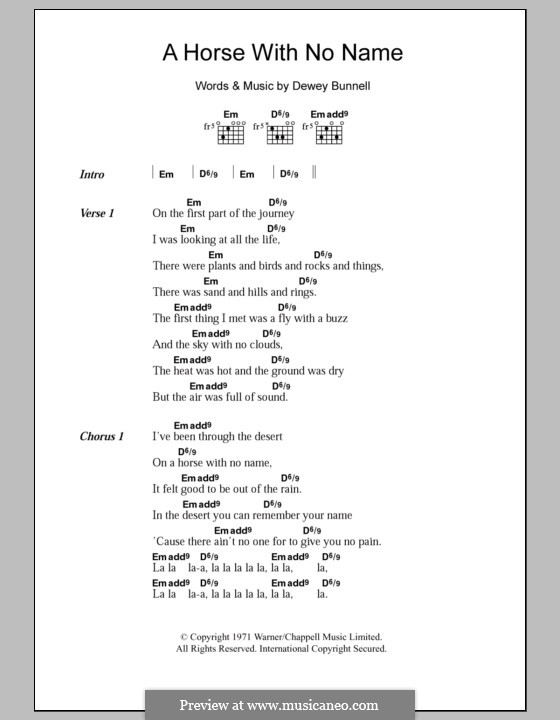 A Horse with No Name (America) von D. Bunnell Noten auf MusicaNeo
