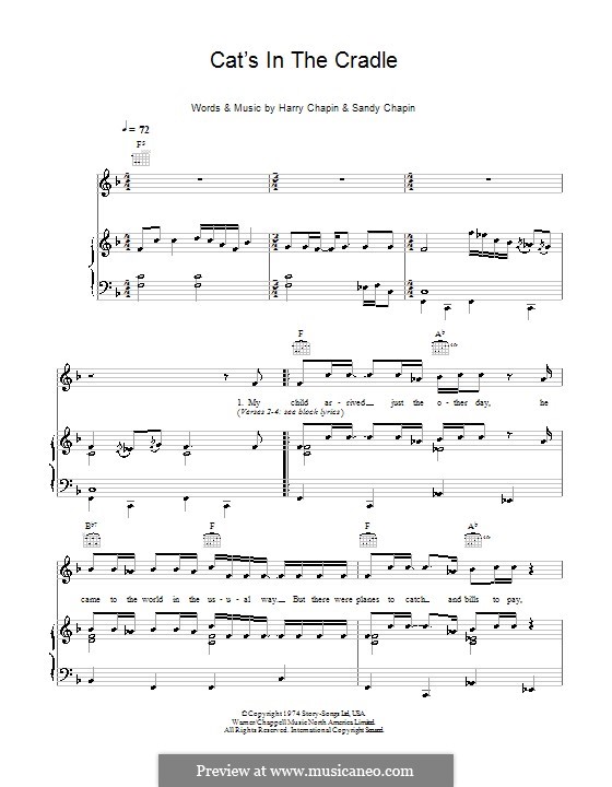 Cat's in the Cradle: Für Stimme und Klavier (oder Gitarre) by Harry Chapin, Sandy Chapin