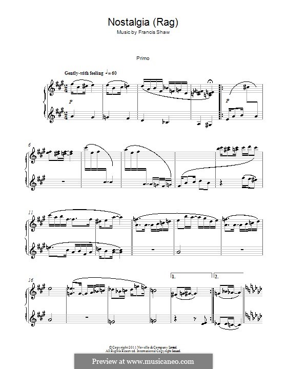 Nostalgia (Rag): Für Klavier, vierhändig by Francis Shaw