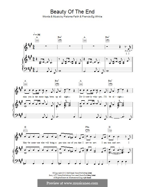 Beauty of the End: Für Stimme und Klavier (oder Gitarre) by Eg White, Paloma Faith