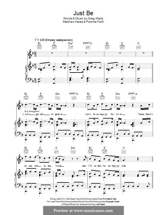 Just Be: Für Stimme und Klavier (oder Gitarre) by Greg Wells, Matthew Hales, Paloma Faith