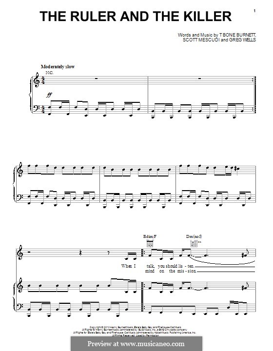 The Ruler and The Killer (Kid Cudi): Für Stimme und Klavier (oder Gitarre) by Greg Wells, Scott Mescudi, T-Bone Burnett