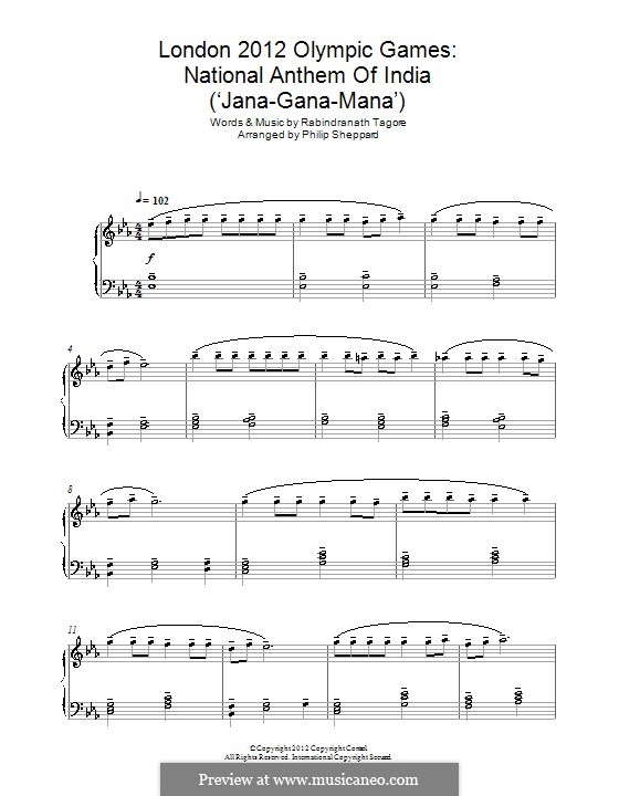 National Anthem of India ('Jana-Gana-Mana'): Für Klavier by Rabindranath Tagore