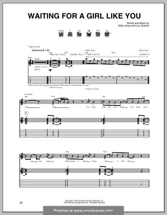 Waiting for a Girl Like You (Foreigner) von L. Gramm, M. Jones auf