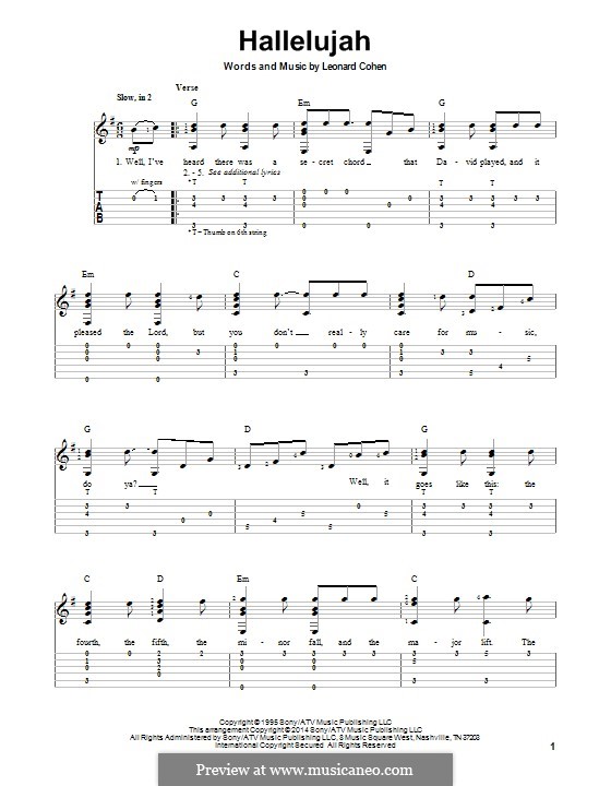Hallelujah von L. Cohen - Noten auf MusicaNeo