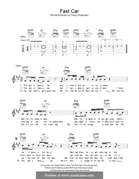 Fast Car von T. Chapman Noten auf MusicaNeo