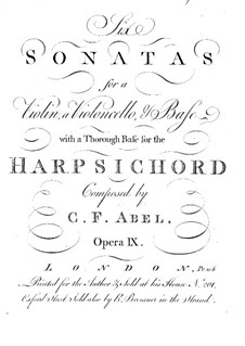 Sechs Sonaten für Violine, Cello und Cembalo, Op.9: Violinstimme by Carl Friedrich Abel