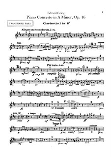 Klavierkonzert in a-Moll – Klarinettenstimmen, Op.16