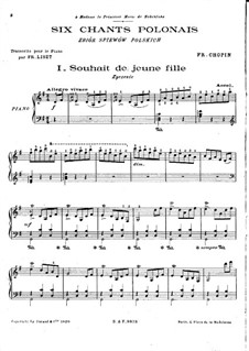 Sechs polnische Lieder. Transkriptionen über Themen von Chopin, S.480: Vollständiger Satz by Franz Liszt