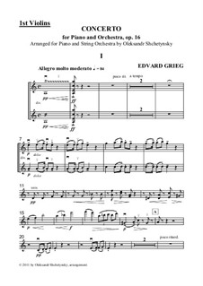 Piano Concerto (arrangement for piano and strings) - violins I part, Op.16