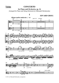 Piano Concerto (arrangement for piano and strings) - violas part, Op.16