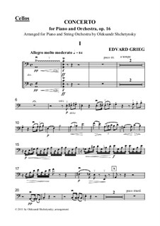 Piano Concerto (arrangement for piano and strings) - cellos part, Op.16