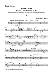 Piano Concerto (arrangement for piano and strings) - contrabasses part, Op.16