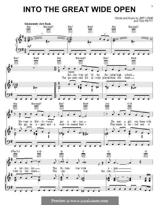Into the Great Wide Open: Für Stimme und Klavier (oder Gitarre) by Jeff Lynne