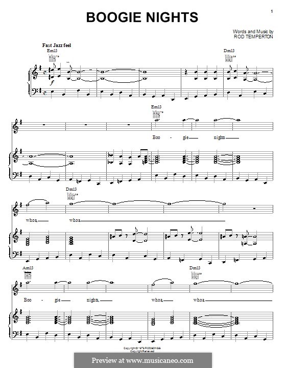 Boogie Nights: Für Stimme und Klavier (oder Gitarre) by Rod Temperton