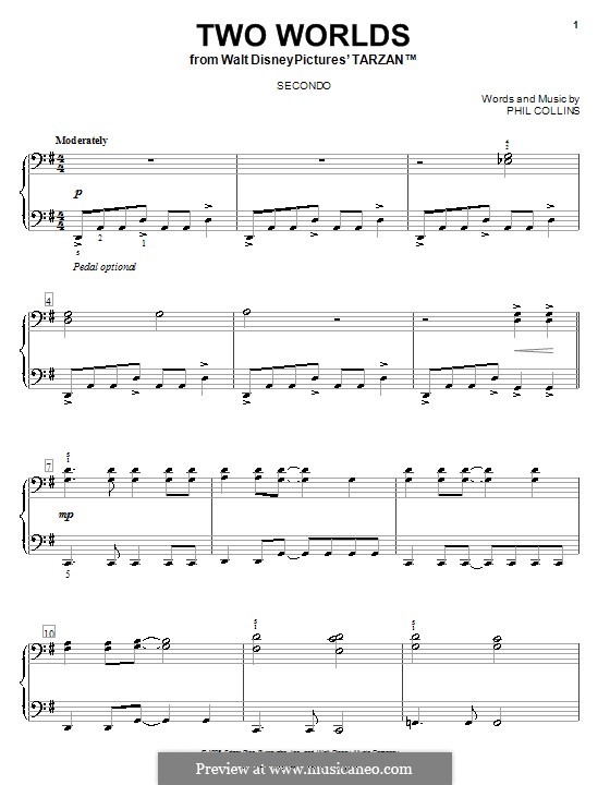 Two Worlds (from Walt Disney's Tarzan): Für Klavier, vierhändig by Phil Collins