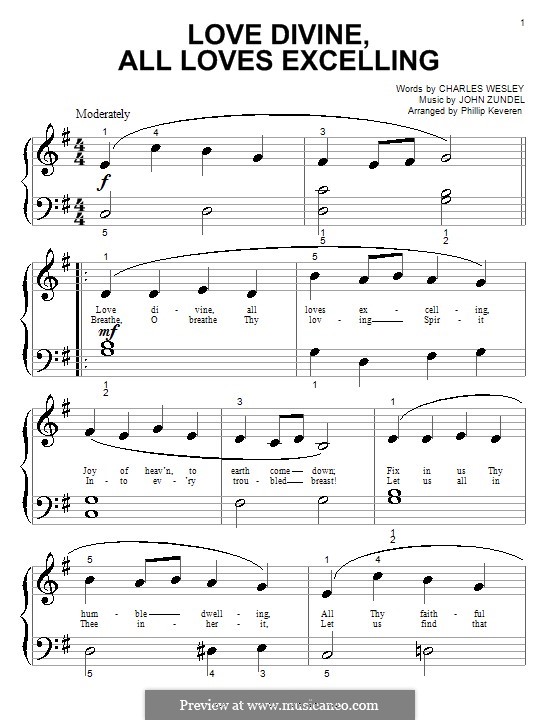 Love Divine, All Loves Excelling: Für Klavier (sehr leichte Fassung) by John Zundel