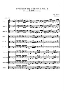 Бранденбургский концерт No.3 соль мажор. Части I, II, BWV 1048