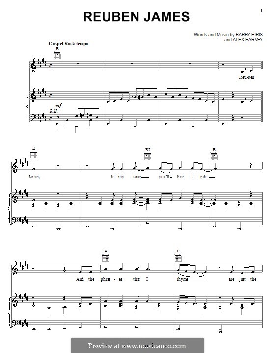 Reuben James (Kenny Rogers): For voice and piano (or guitar) by Alex Harvey, Barry Etris