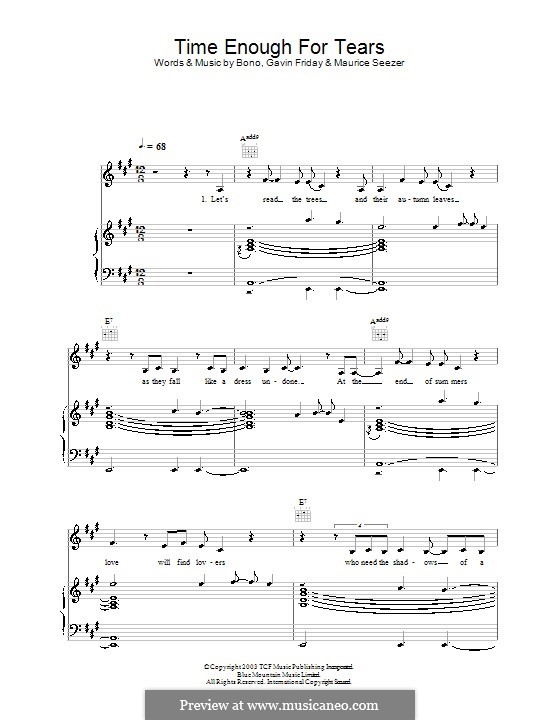 Time Enough for Tears (The Corrs): For voice and piano (or guitar) by Gavin Friday, Maurice Seezer