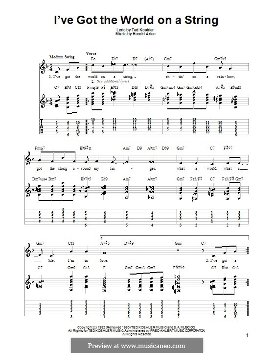 I've Got the World on a String: For guitar by Harold Arlen