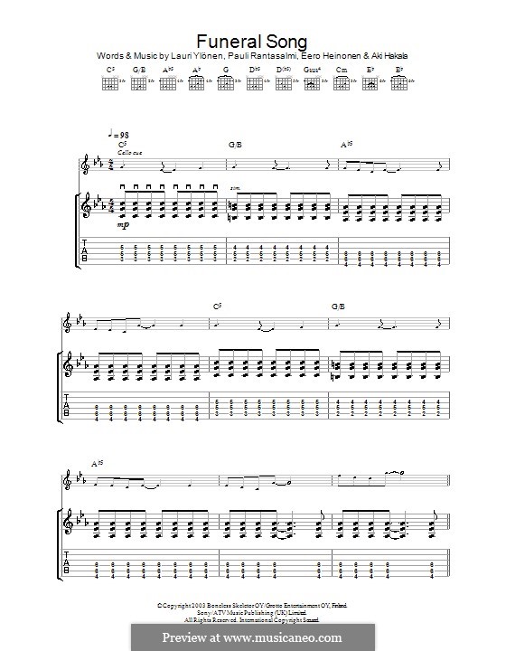 Funeral Song (The Rasmus): For guitar with tab by Eero Heinonen, Lauri Ylönen, Pauli Rantasalmi