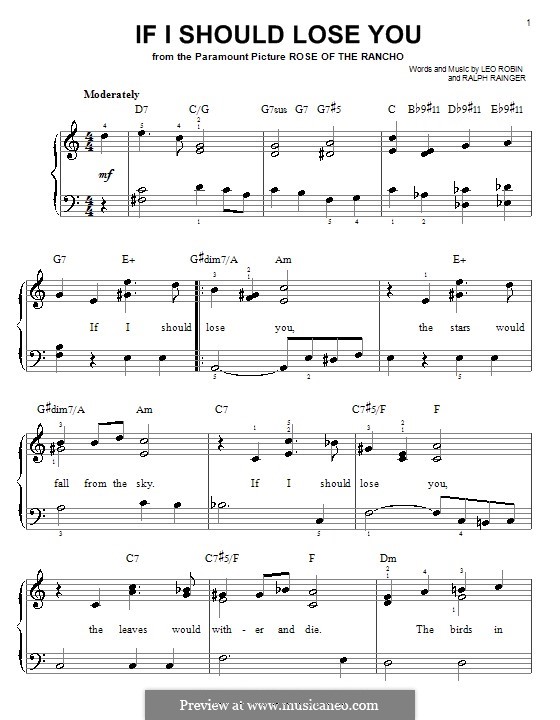 If I Should Lose You (Phineas Newborn): For easy piano by Leo Robin, Ralph Rainger