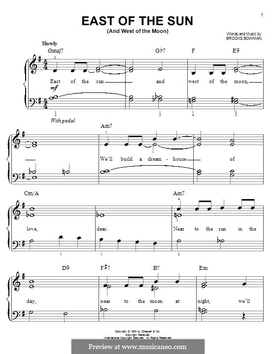 East of the Sun (And West of the Moon): For easy piano by Brooks Bowman