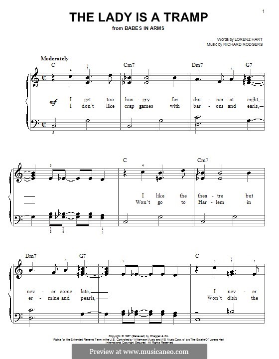 The Lady is a Tramp (Frank Sinatra): For easy piano by Richard Rodgers
