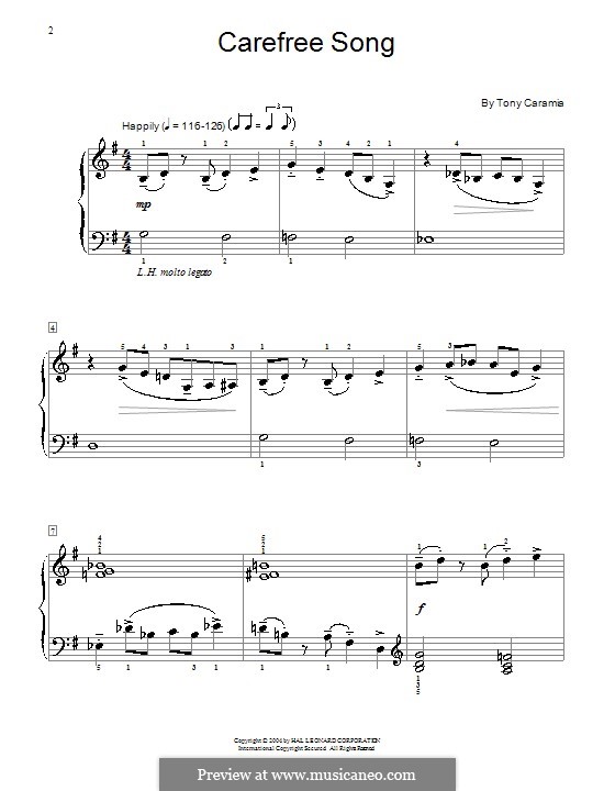 Carefree Song: For piano by Tony Caramia