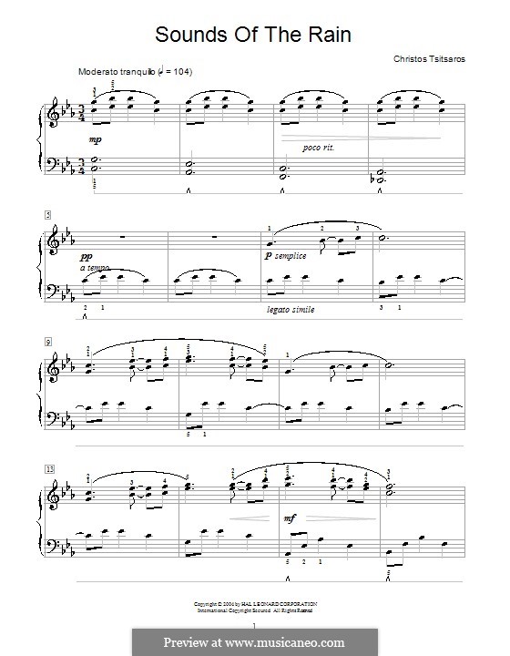 Sounds of the Rain: For piano by Christos Tsitsaros
