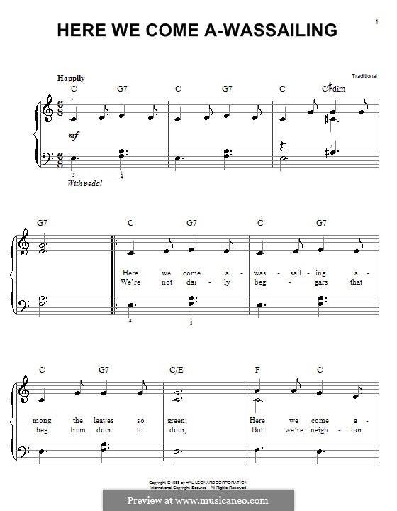 Here we Come a-Wassailing (Printable Scores): For easy piano by folklore