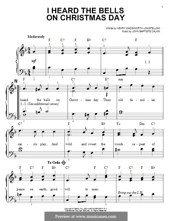 I Heard the Bells on Christmas Day: For piano by John Baptiste Calkin