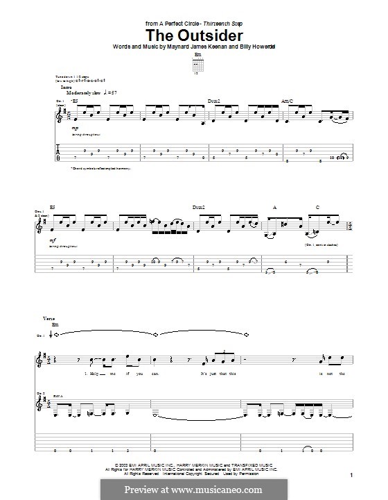 The Outsider (A Perfect Circle): For guitar with tab by Billy Howerdel, Maynard James Keenan