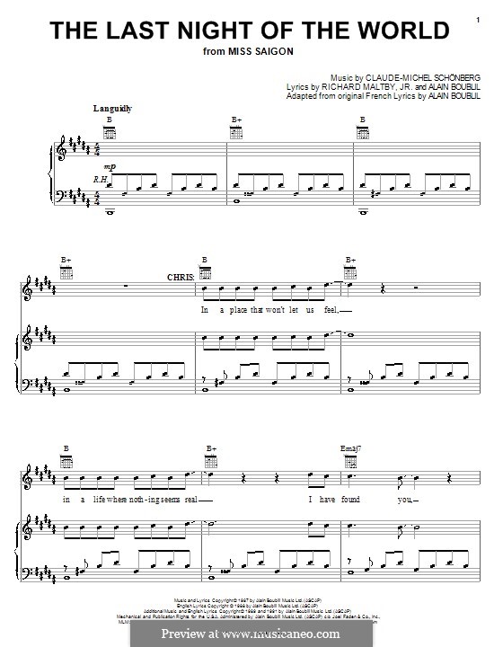 The Last Night of the World: For voice and piano (or guitar) by Claude-Michel Schönberg