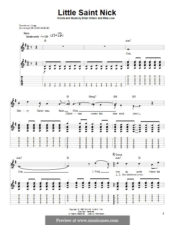 Little Saint Nick (The Beach Boys): For guitar with tab by Brian Wilson, Mike Love