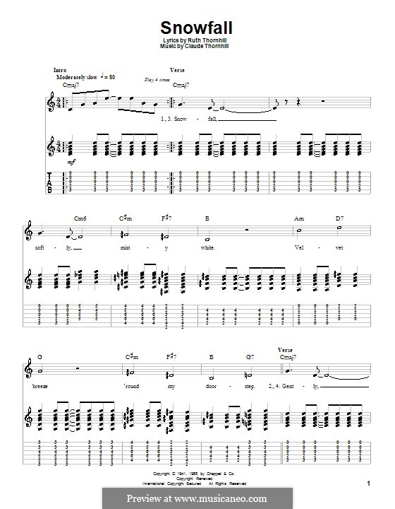Snowfall (Tony Bennett): For guitar with tab by Claude Thornhill, Ruth Thornhill
