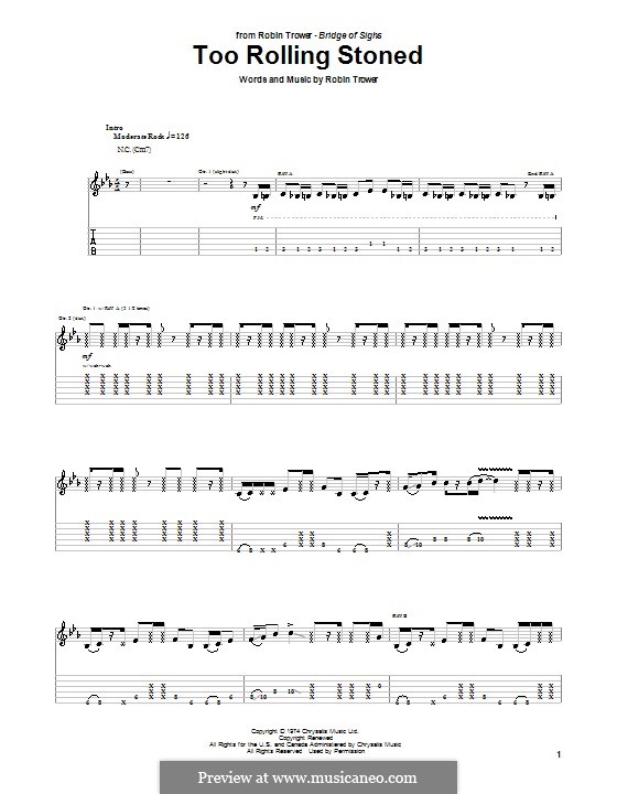 Too Rolling Stoned: For guitar with tab by Robin Trower