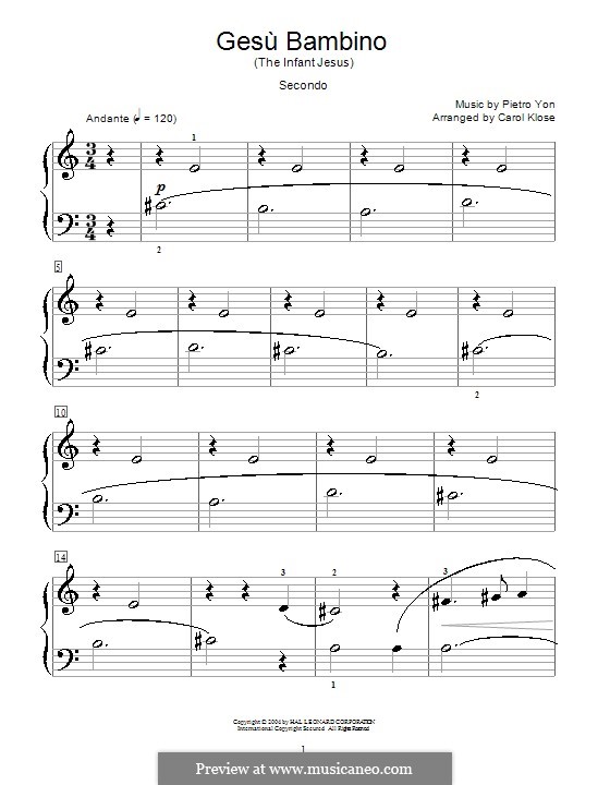 Gesu Bambino (The Infant Jesus): For piano four hands by Pietro Yon