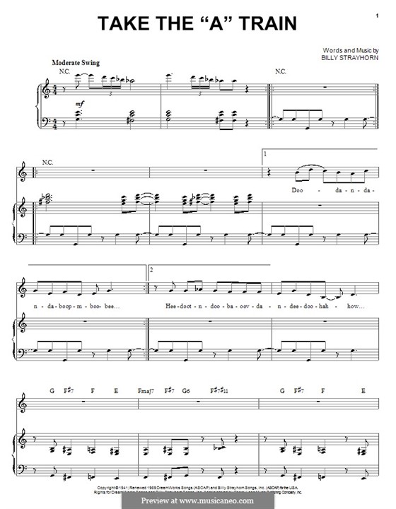 Take the 'A' Train (Duke Ellington): For voice and piano or guitar (G Major) by Billy Strayhorn