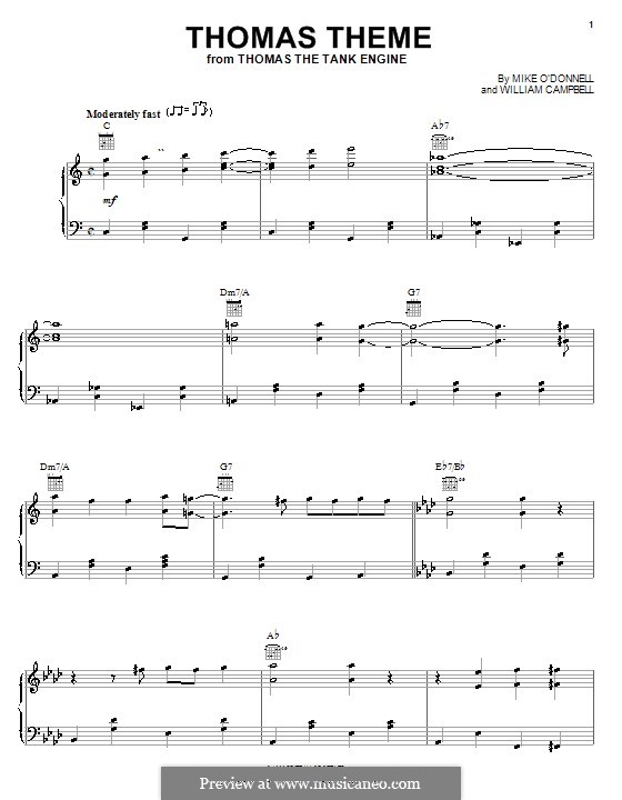 Thomas the Tank Engine: Thomas Theme, for voice and piano (or guitar) by Gerard Gogarty, Peter Johnson, William Campbell