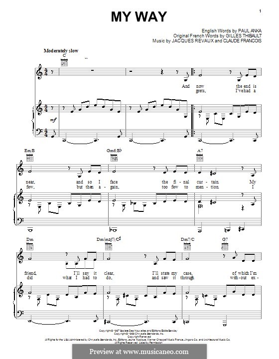 My Way: For voice and piano or guitar (Frank Sinatra) by Claude Francois, Jacques Revaux
