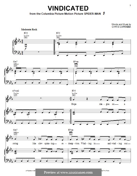 Vindicated (Dashboard Confessional): For voice and piano (or guitar) by Chris Carrabba