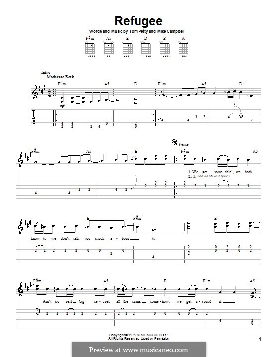 Refugee (Tom Petty and The Heartbreakers): For guitar (very easy version) by Mike Campbell