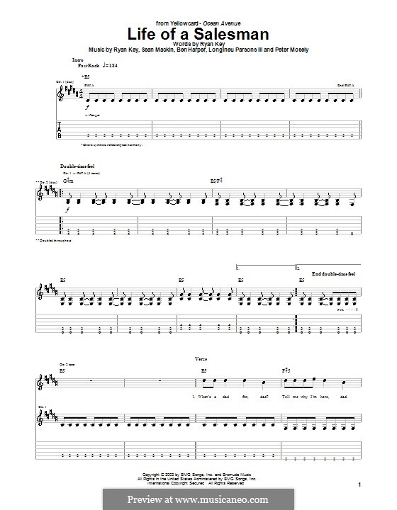 Life of a Salesman (Yellowcard): For guitar with tab by Ben Harper, Longineu Parsons III, Peter Mosely, Ryan Key, Sean Mackin