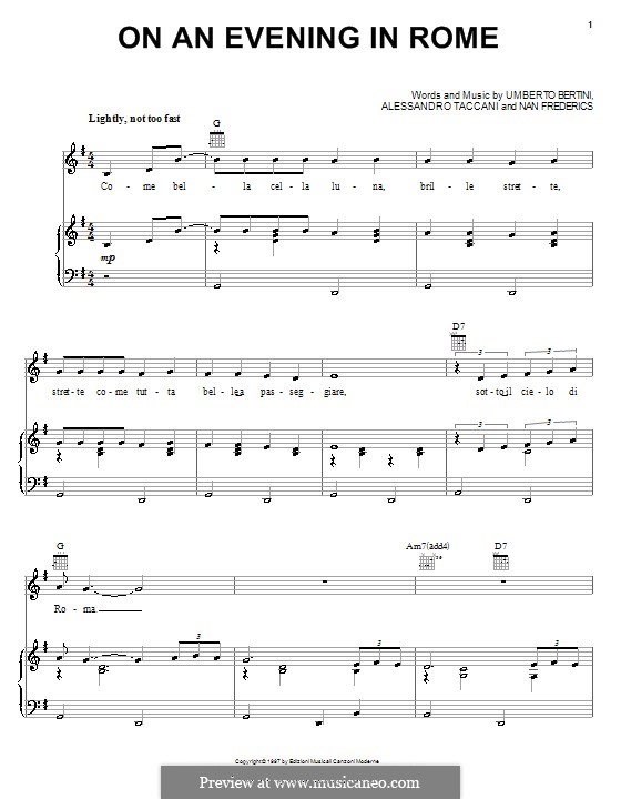 On an Evening in Rome (Sotter Celo De Roma): For voice and piano (or guitar) by Alessandro Taccani, Nan Frederics, Umberto Bertini